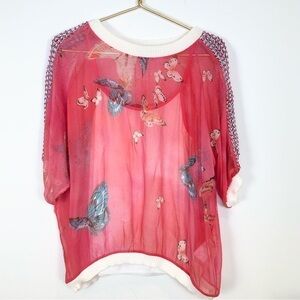 𝅺tricot Chic silk butterfly sheer pull over crochet knit two piece set XL